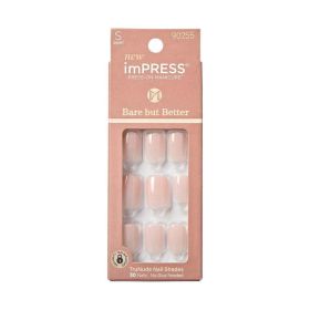 KISS imPRESS Bare but better Short Square Gel Press-On Nails, Glossy Light Pink, 30 Pieces